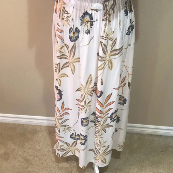 Roxy Floral White/Gold/Blue Flowy On/Off Shoulder Maxi Dress Poncho Style Top-10 - Picture 6 of 11